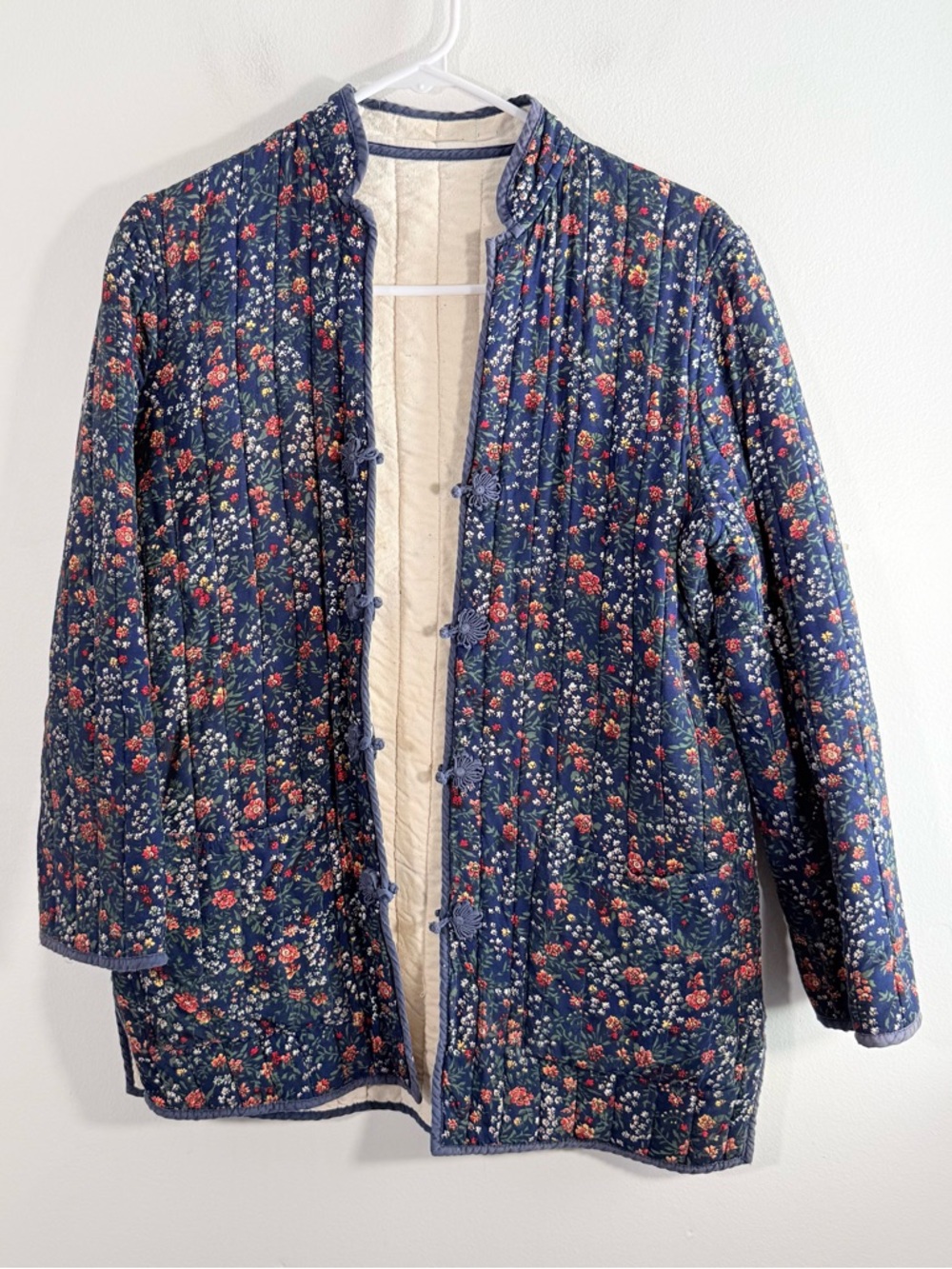 Vintage Peony Shanghai China Floral Reversible Quilted Jacket Frog Closure Small
